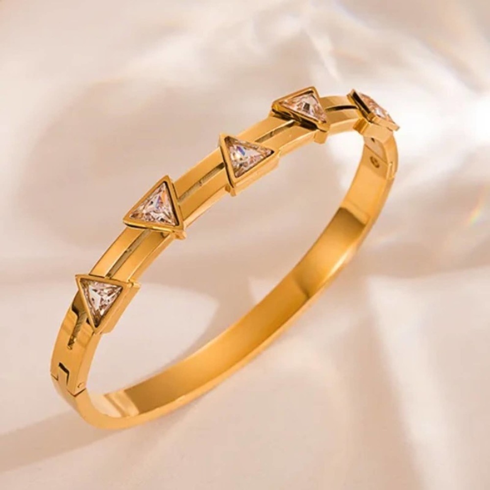 Gold Plated Zircon Geometric Bangle Bracelet
